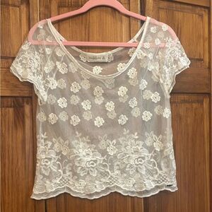 Abercrombie & Fitch White Sheer Floral Lace Cap Sleeve Top Cottagecore.